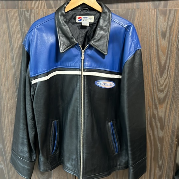 Pepsi Leather Vintage Jacket, Blue and Black with Logo, Large - Picture 9 of 9